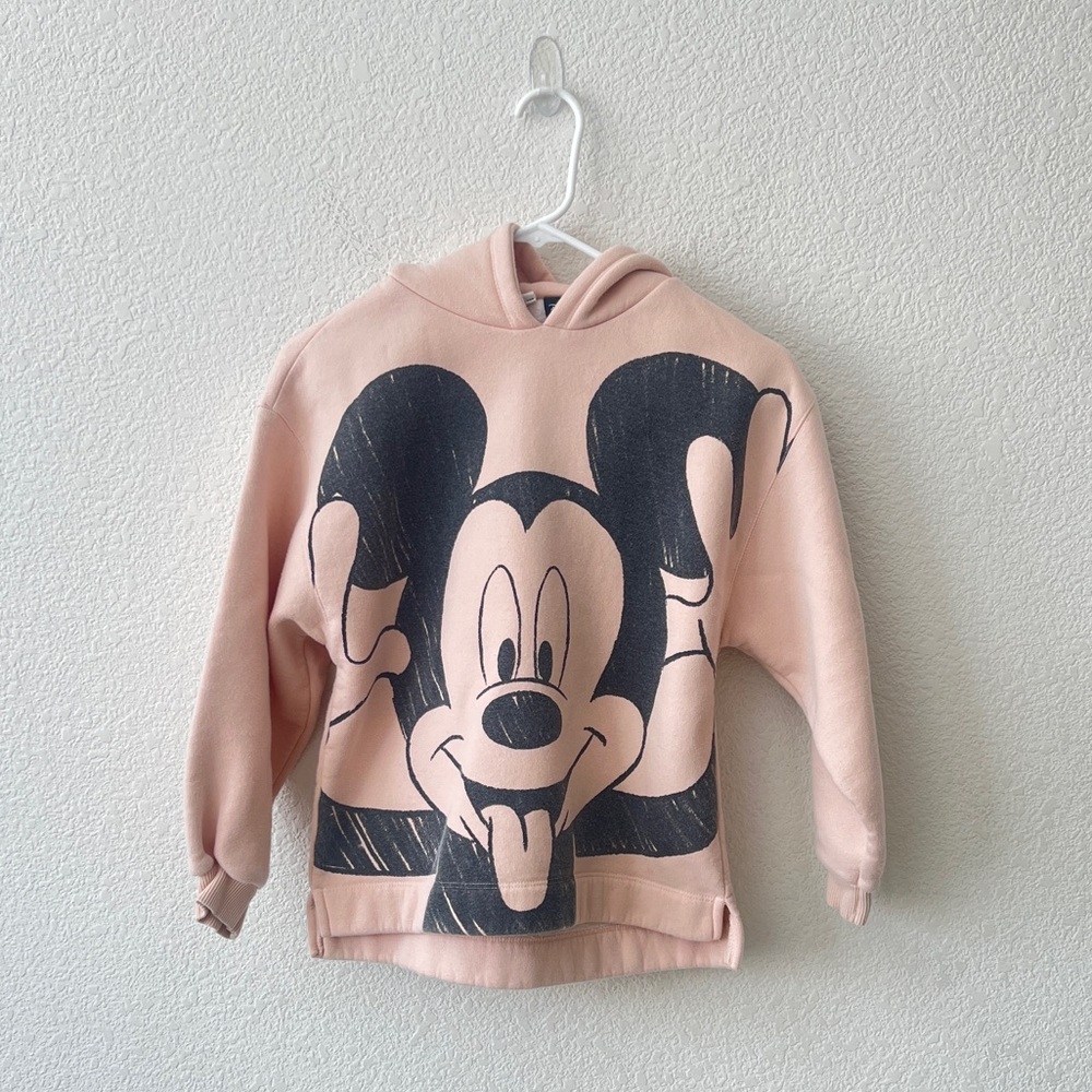Disney ZARA Light Pink Mickey Mouse Hoodie Sweatshirt Size 11-12